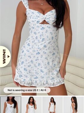 Princess Polly White Mini Dress with Light Blue Floral Print